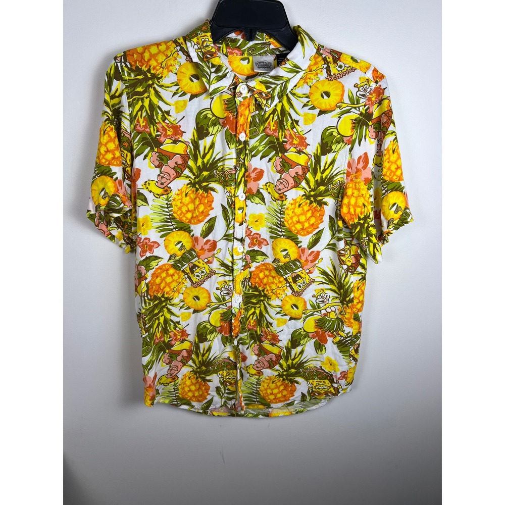 SpongeBob SquarePants Short Sleeve‎ Button Up Shirt Pineapple Tropical Kids XL